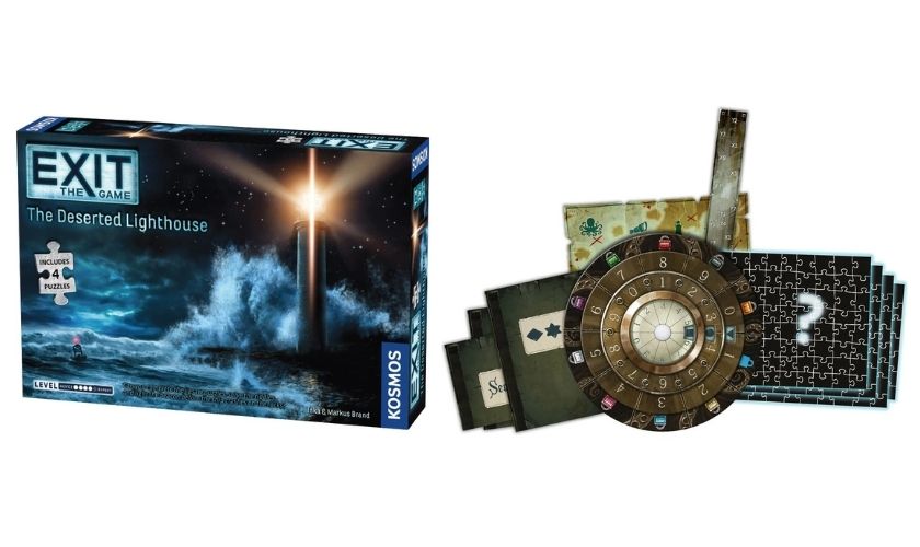 the box and components of the exit: the game series titled The deserted Lighthouse edition