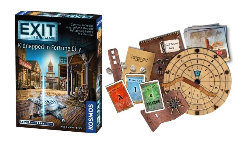 the box and components of the exit: the game series kidnapped in fortune city edition
