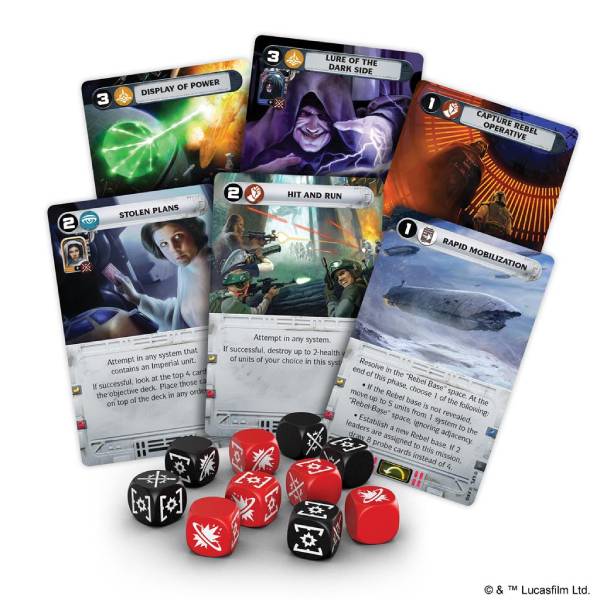 card and dices of Star Wars: Rebellion, one of the best Star-Wars themed board games