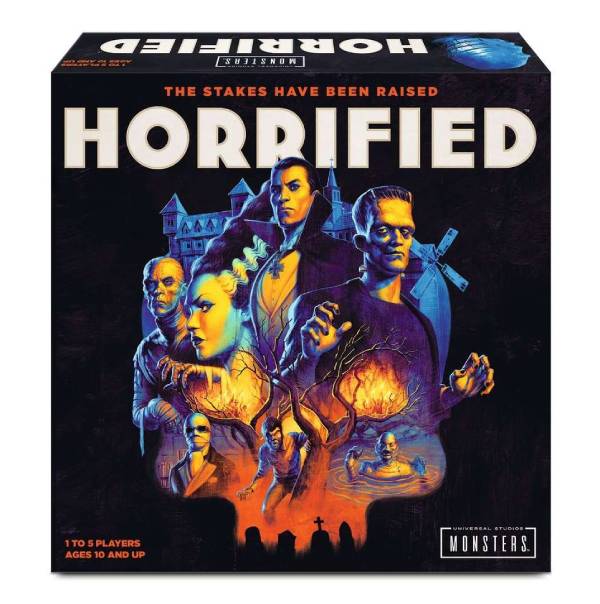 3d box of Horrified: Universal Monsters, one of the best halloween-themed board games