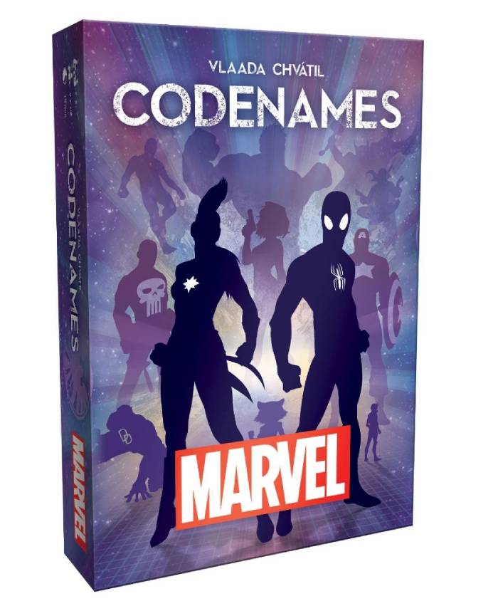 3d box of Codenames Marvel, one of the best Marvel themed board games