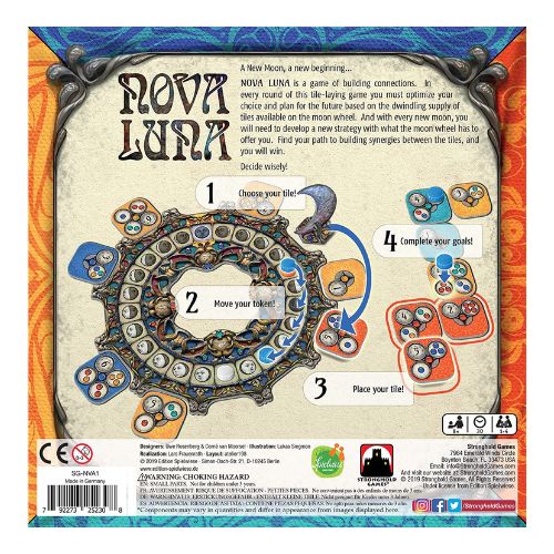 back cover of Nova Luna, one of the best astrology inspired board games 