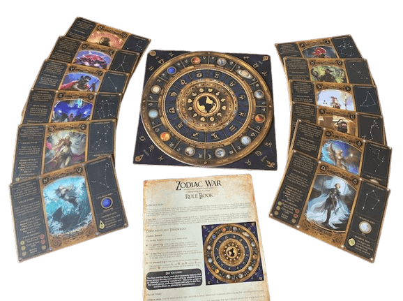 components of Zodiac War, one of the best astrology inspired board games 